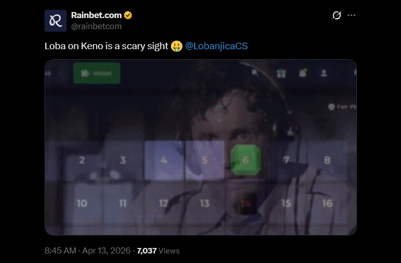 Twitter Loba Rainbet Keno Hat trick